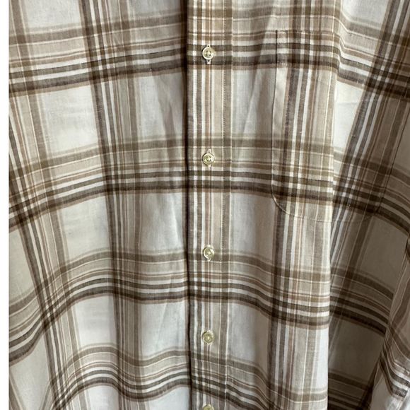 Jos. A. Bank White & Brown Plaid Long-sleeve Dress Shirt, Large, Pre-owned - Picture 5 of 7